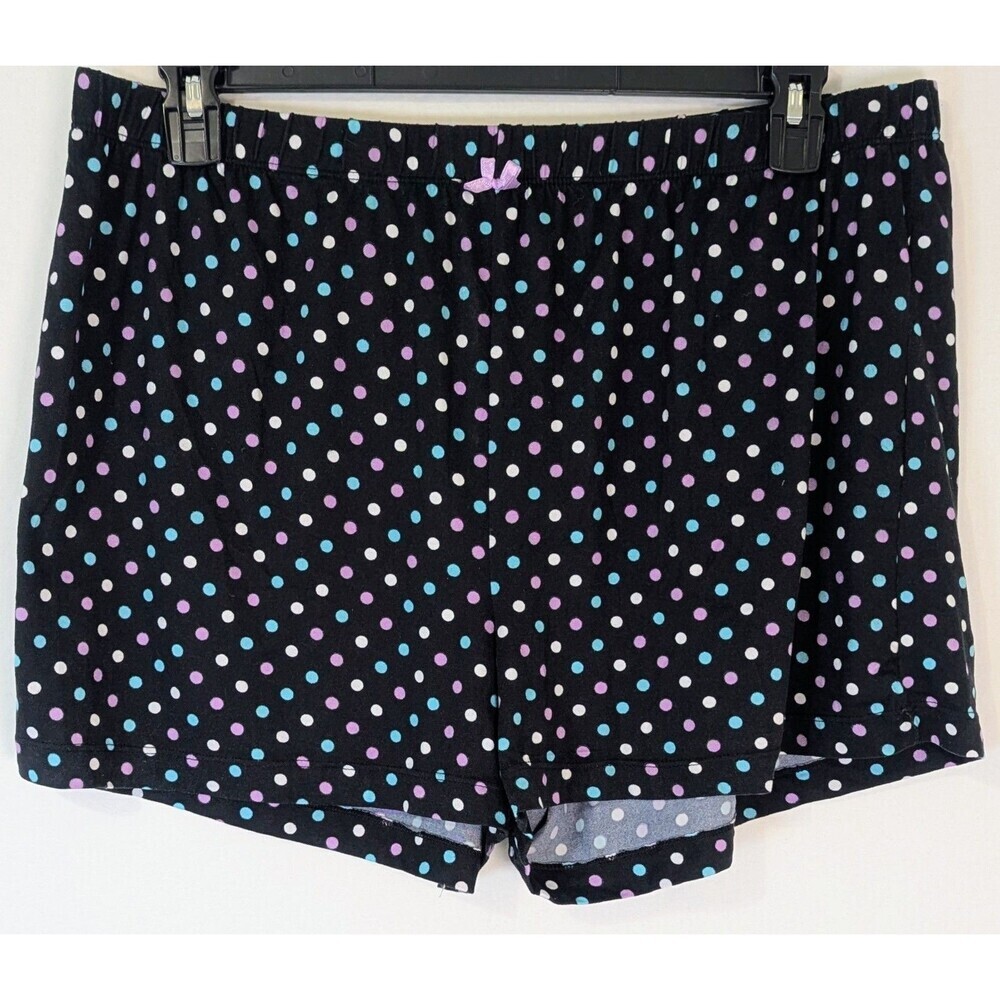 Just Be... Polka Dot Pajama Shorts 1X Black Blue Purple Sleepwear Lounge Bow
